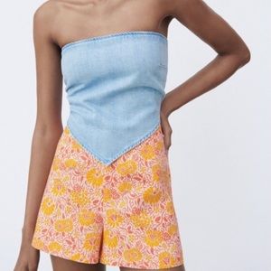 Zara Linen Blend Printed Shorts